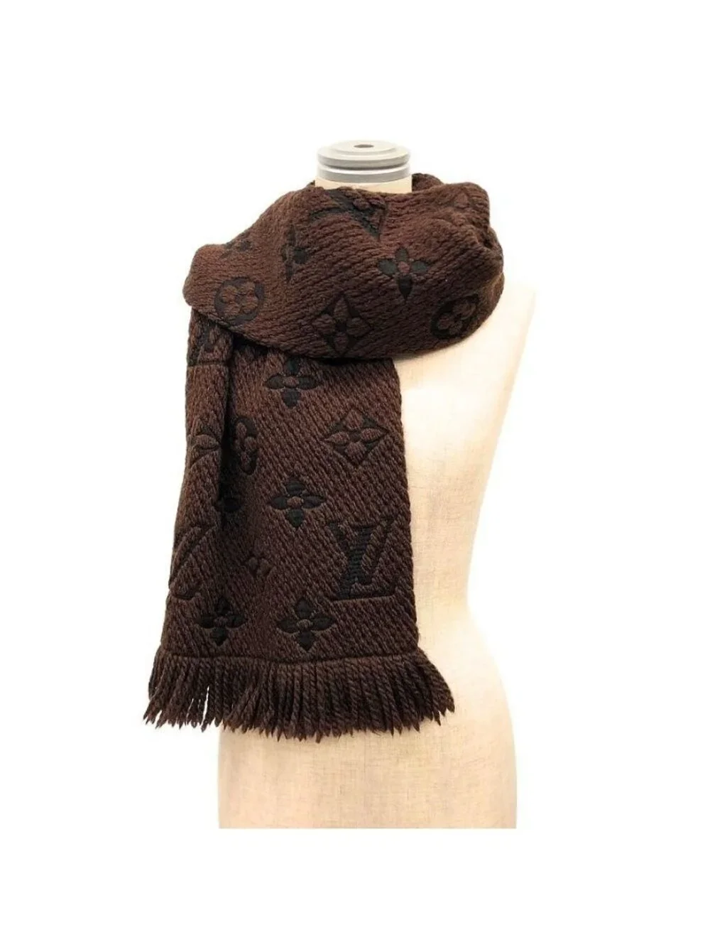 Louis Vuitton Logomania Scarf Brown Monogram Wool Silk